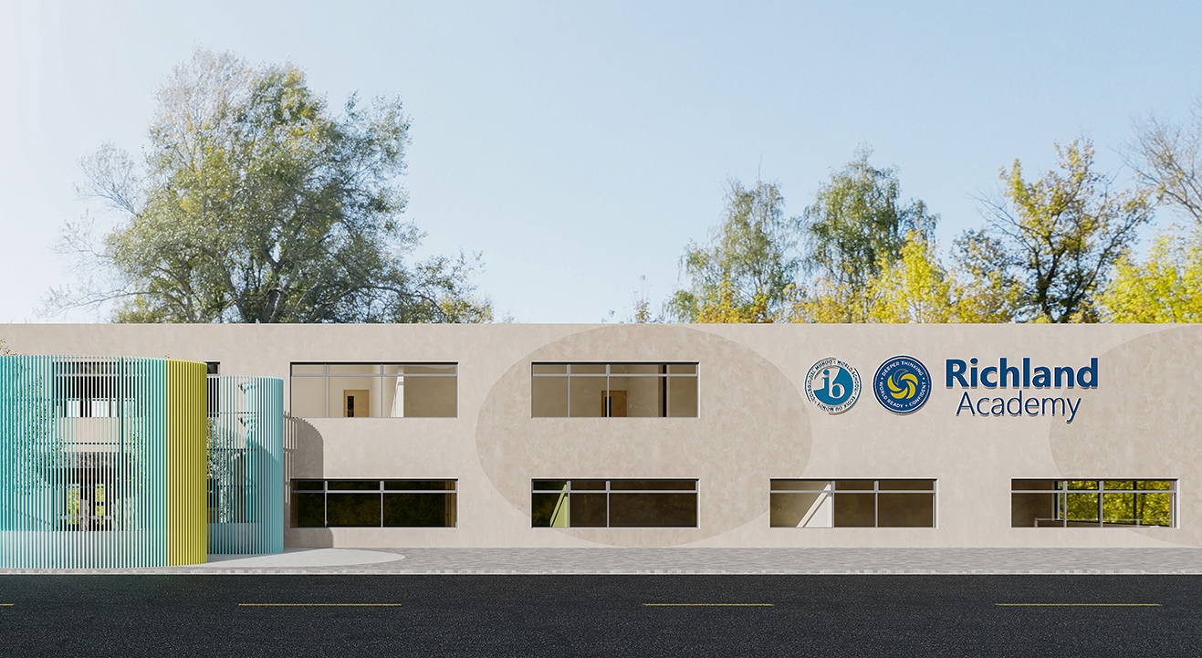 Rendering of Richland Academy Senior Campus Exterior.